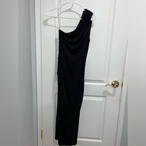 One shoulder black ruched dress